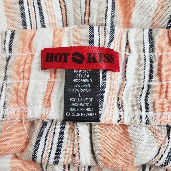 Hot Kiss linen blend stripe short navy peach white high waist size large - Picture 5 of 5